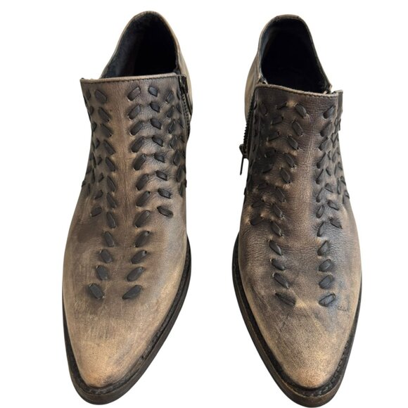 Free People Leather Woven Pointed Toe Ankle Booties | Made in Portugal | Size 37 - Picture 1 of 10